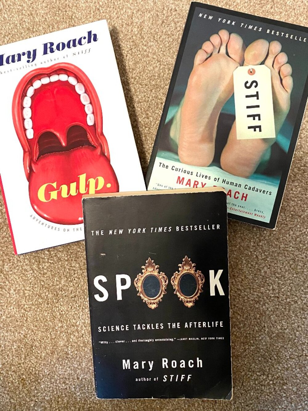Mary Roach Book Lot of 3: Gulp (Hardcover), Stiff, Spook, Science Humor